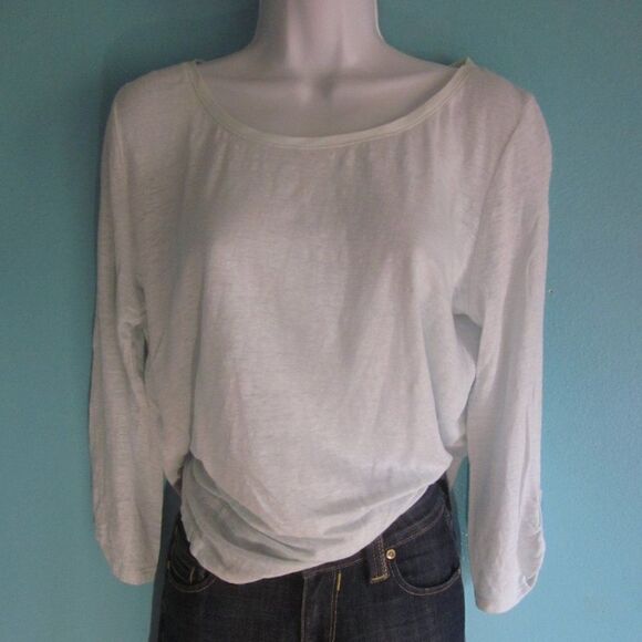 Ann Taylor Womens Size L Off White (Pale Green) Linen Pullover Summer 3/4 Sleeve - Picture 9 of 11